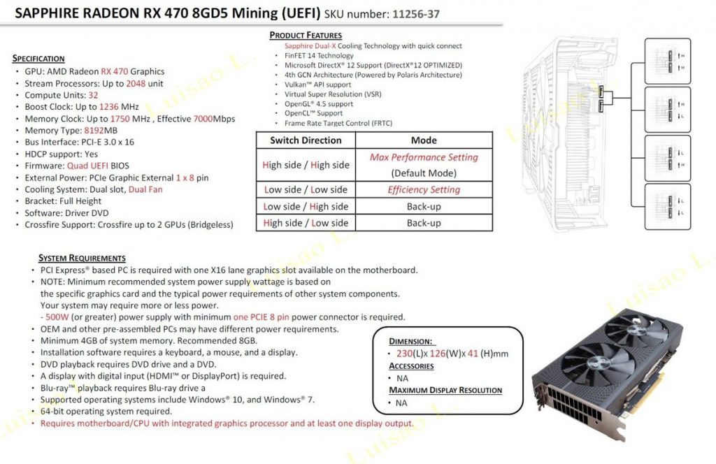 【例のグラボ】Radeon RX470 8G マイニングモデル